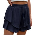 thumbnail image 1 of Yuyuzo Shorts for Women Drawstring High Waisted Double Layered Ruffle Shorts Wide Leg Casual Summer Beach Shorts, 1 of 7