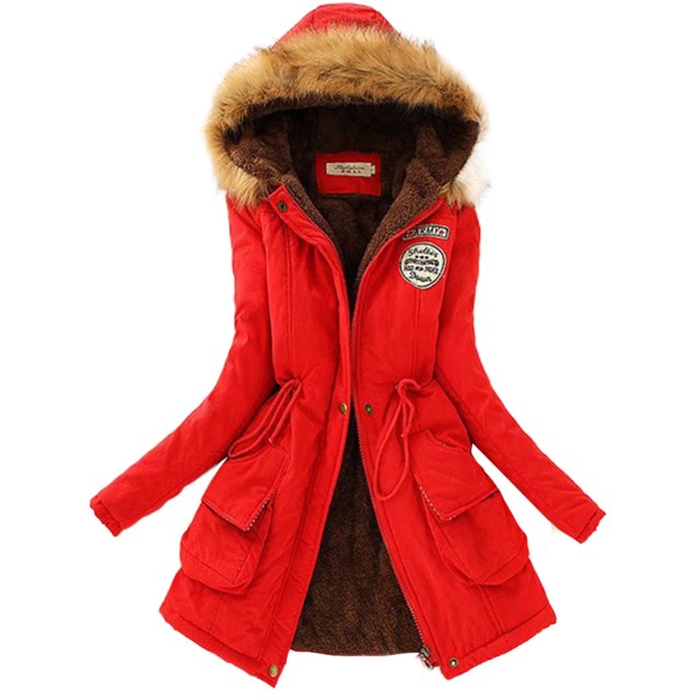 MAWCLOS Parka pour Femmes Veste à Cordon Manteau d'Hiver Décontracté à Capuche Rouge TG