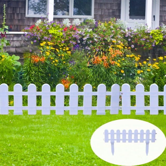 HCBY White Mini Portable Plastic Small Fence, DIY Garden Border Edging for Flowerbeds Driveways, Reusable Fence with Assembly Stakes, Versatile Yard Barrier for Home Patio Lawn