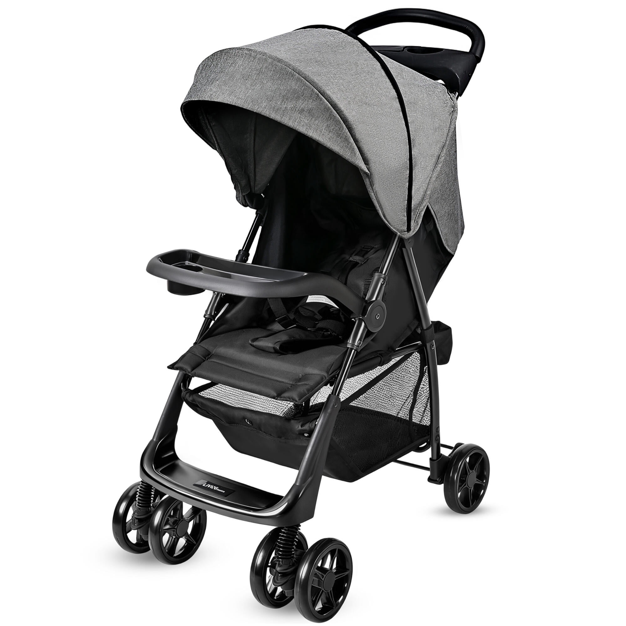 Lightweight Portable Baby Stroller, Compact Fold Travel Stroller with Adjustable Backrest, Large Canopy & 360° Swivel Wheels, Holds up to 33 lbs