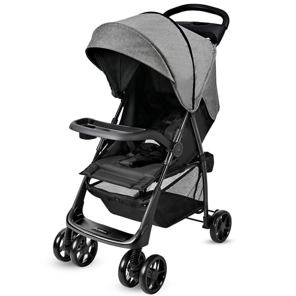 Lightweight Portable Baby Stroller, Compact Fold Travel Stroller with Adjustable Backrest, Large Canopy & 360° Swivel Wheels, Holds up to 33 lbs