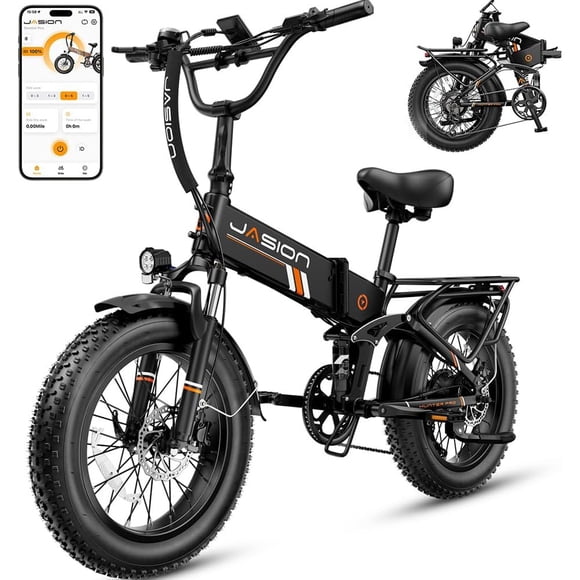 Jasion Hunter Pro Electric Bike for Adults, 1800W Peak Folding Ebike with 48V 15AH Removable Battery, 20" x 4.0 Fat Tire & Full Suspension Foldable Electric Bicycle, 80 Miles Range, UL 2849