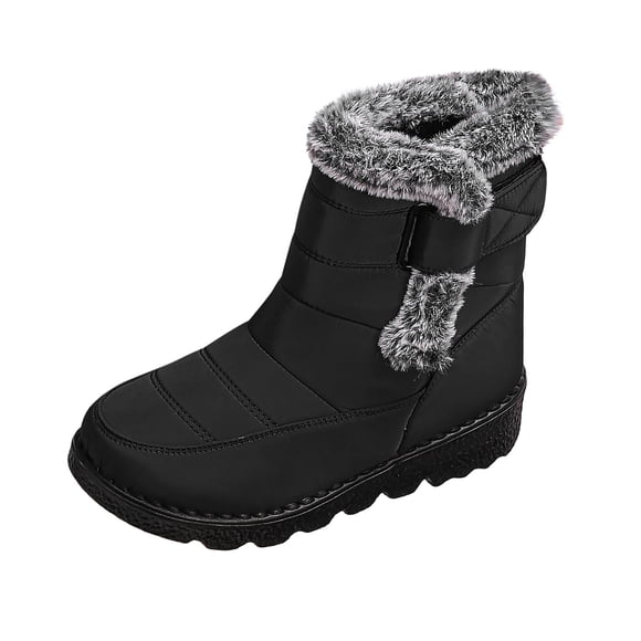 Wensltd Winter Mid Calf Snow Boots for Women Solid Color Warm Plush Fuzzy Boots Fall Cozy Shoes Wide Width