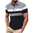 thumbnail image 1 of Dagugfen Shirts for Men Summer Button Lapel V Neck Short Sleeve Strip Slim Breathable Work Casual Tops, 1 of 7