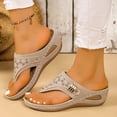 thumbnail image 2 of Orthopedic Wedge Slides Sandals for Women Wide Width Comfortable Leather Arch Support Walking Flip Flops, 2 of 4