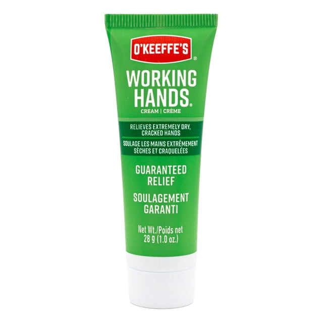 Working Hands Hand Crème pour les Mains par O'Keeffe's en tube Compressible Vert avec Capuchon Blanc, Formulée pour Soulager les Mains Extrêmement Sèches et Gercées avec un Soulagement Garanti, 28 g (1.0 oz). Hypoallergénique et Non Grasse, Idéale pour les Soins Quotidiens des Mains pour Stimuler l'Hydratation et Protéger la Peau.
