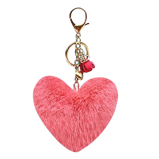 Women Heart Shaped Keychain Creative Fashion Pom Pom Key Ring Fluffy Car Charm