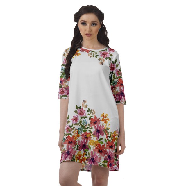 Moomaya Short Summer Dresses For Women Printed Shift Moss Georgette Swing Dress