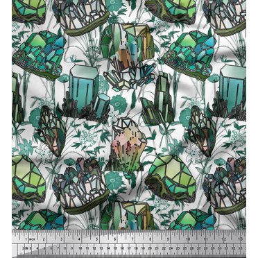 Soimoi Poly Georgette Fabric Leaves,Floral & Crystals Ocean Printed Craft Fabric by The Yard 42 Inch Wide