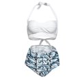 thumbnail image 3 of Women Vintage Swimsuit Two Piece Retro Halter Ruched High Waist Print Bikini Set, 3 of 8