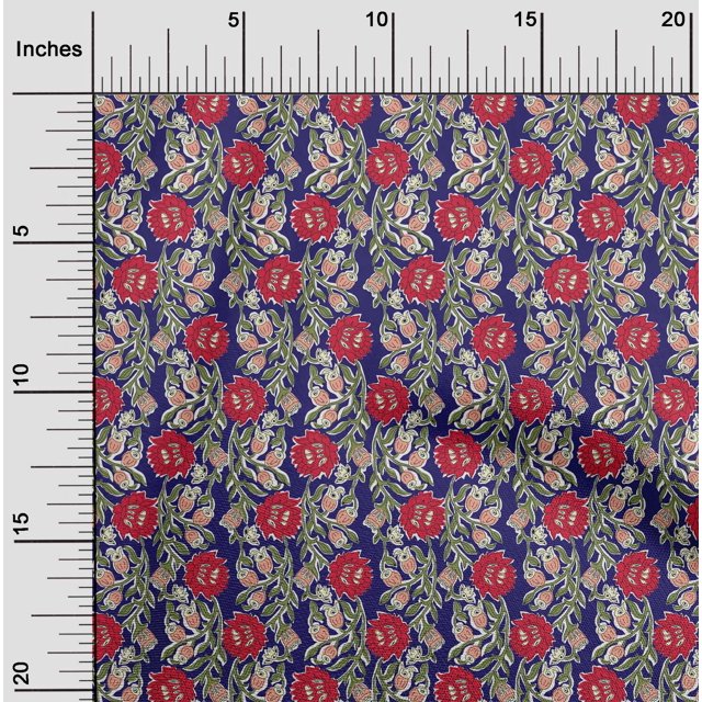 oneOone Silk Tabby Fabric Leaves & Floral Block Print Fabric By Yard 42 Inch Wide