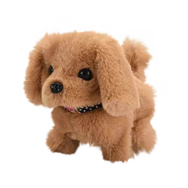 Cadeaux de Pâques pour Enfants Mon Jouet Chien Robot Réaliste Présentant un design en Peluche Doux et Brun avec des Caractéristiques Réalistes, Incluant une Queue Remuante et une Tête Mobile. Ce Chiot Robotique Interactif Peut Marcher, s'Étirer et Répondre aux Commandes Tactiles Ou Vocales, le Rendant Adapté pour Jouer sur les Tapis et les surfaces en Bois Franc. Idéal comme Cadeau pour Pâques, Noël Ou Anniversaires, Il Nécessite Deux Piles AA (Non Incluses).