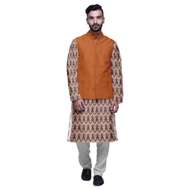 Atasi Ensemble Kurta Pyjama Ethnique Classique à Manches Longues Imprimé pour Hommes Tenue Décontractée