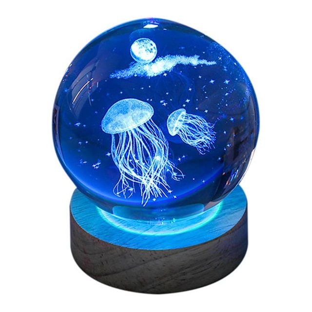 3d Glowing Crystal Ball Night Light Ornament Creative Coloful Night Scene Lamp With Base For Home Decor Gift