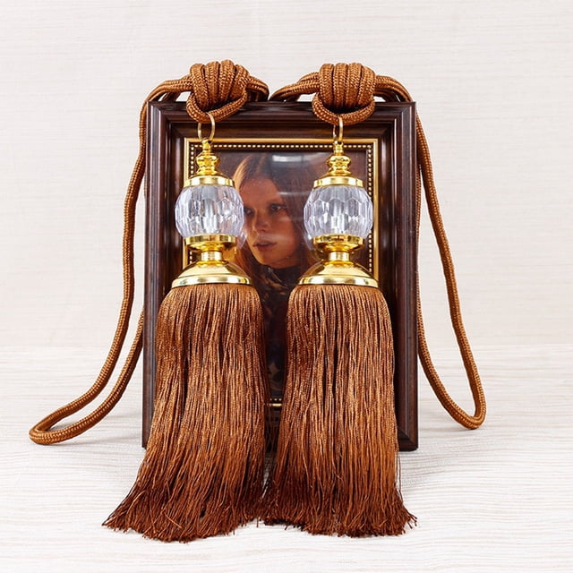 2×Luxury Curtain Holdbacks Rope Tie Backs Tassel Tiebacks Beaded Ball Decor Pair