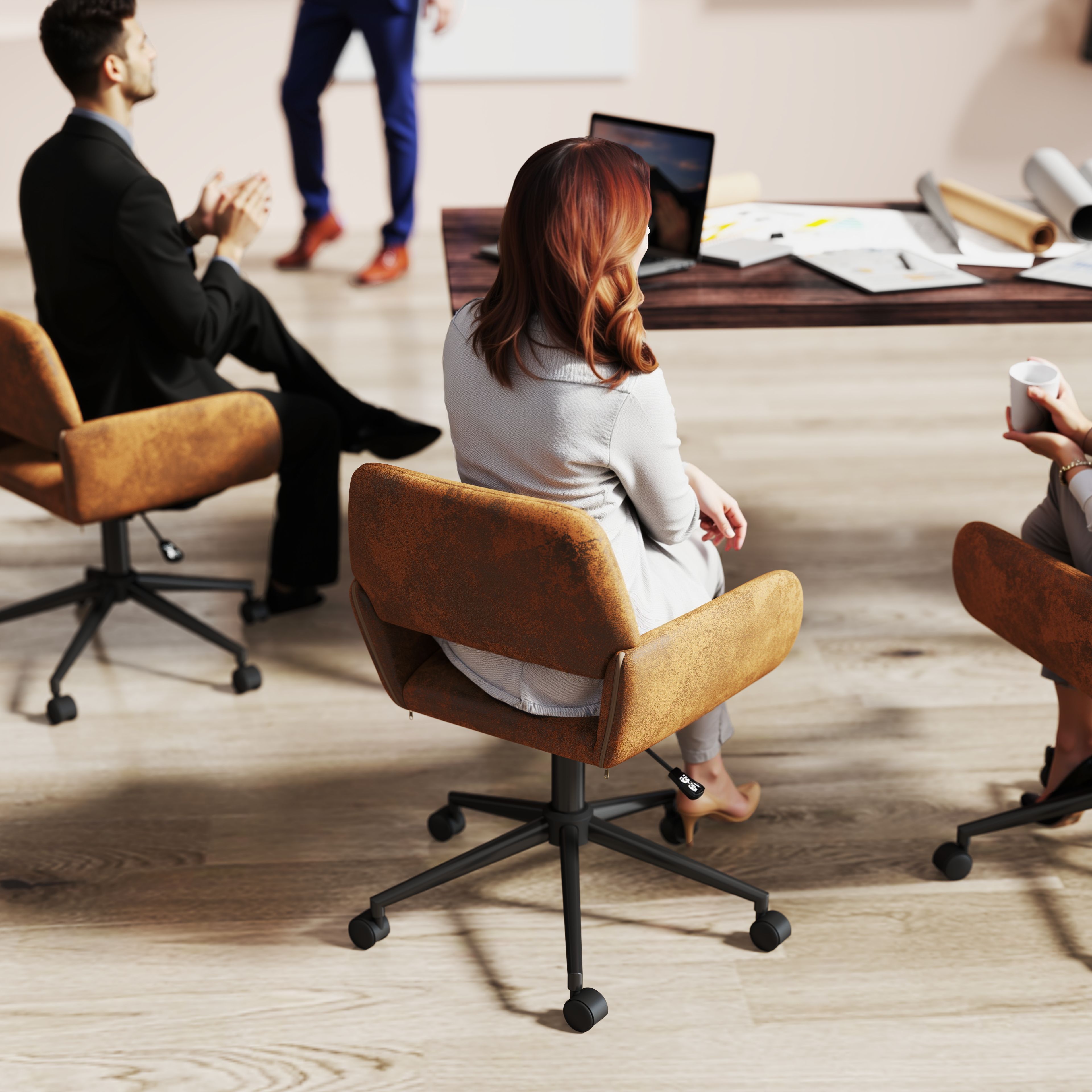 Chaise de bureau Homy Casa, réglable, avec revêtement en similicuir, dossier ergonomique, pivotante, marron