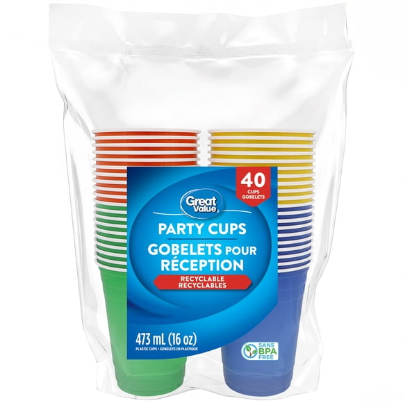 Gobelets pour réception recyclables Great Value, 40 Gobelets, 473 ml (16 oz)