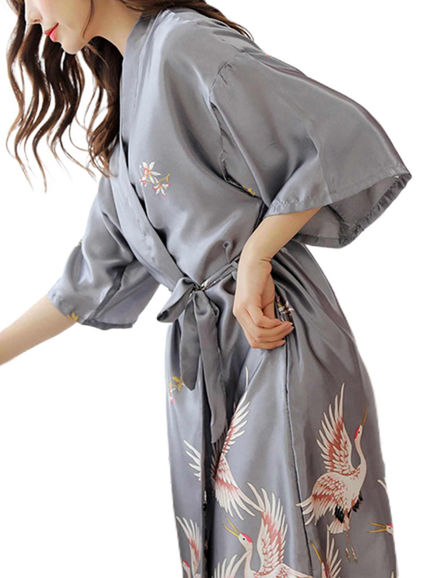 LUXUR Ladies Belted Bathrobe Lightweight Home Pajamas Gray XL