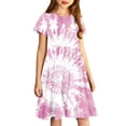 thumbnail image 3 of Robe Fille Été Patineuse Robe T-Shirt Teinture sur Nœuds Décontractée à Manches Courtes Robe Fluide pour Enfants 4-14 Ans, 3 of 6