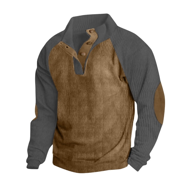 Birdeem Man Casual Patchwork Pullover Fashion Long Sleeve Stand Collar Button Blouse