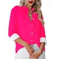 thumbnail image 2 of Besolor Button Down Shirts for Women Solid Color Long Sleeve Colared Tops Loose Office Blouses for Casual Work, 2 of 5