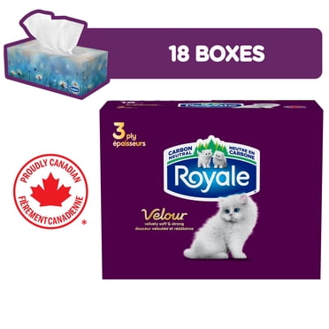 Royale Velour, 3 Ply Facial Tissue, 18 Flat Boxes, 82 Tissues per Box