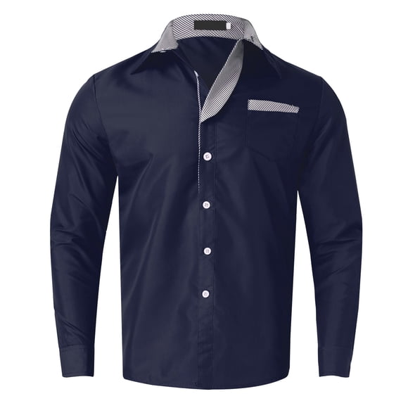Ketyyh-chn99 Men's Dress Shirts 2024 Summer Tops Solid Color Button Closure Long Sleeve Shirts Casual Comfortable Large Size Tops Navy,L