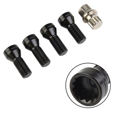 Bgsha 4 Pcs M14 x1.25 Boulons de Verrouillage de Roue en Alliage Noirs Écrous de Culot + Clé pour pour pour pour pour BMW MINI R50