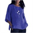 thumbnail image 1 of Hauts d'Été pour Femmes 2023 Mode Femmes Été Imprimé Trois Quarts Manches Courtes Col Rond Régulier T-Shirt Bohème Grande Taille pour Femmes, 1 of 4