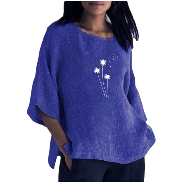 Hauts d'Été pour Femmes 2023 Mode Femmes Été Imprimé Trois Quarts Manches Courtes Col Rond Régulier T-Shirt Bohème Grande Taille pour Femmes