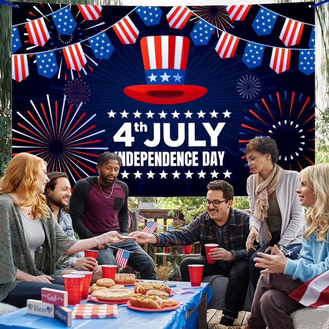 Meitianfacai Independence Day Decorations Congratulations Independence Day Banner Holiday Party Decorations Hanging Flags Patriotic Decorations Photo Backdrops