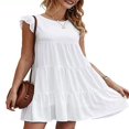 thumbnail image 2 of Femmes Casual Manches Volants Robes Été Couleur Unie Robe de Plage Mignonne Swing en Vrac Mini Robe Plissée, 2 of 5