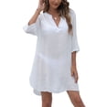 thumbnail image 2 of WIFORNT Robe de Plage pour Femme, Robe de Plage d'Été à Col en V, Couleur Unie, 2 of 9