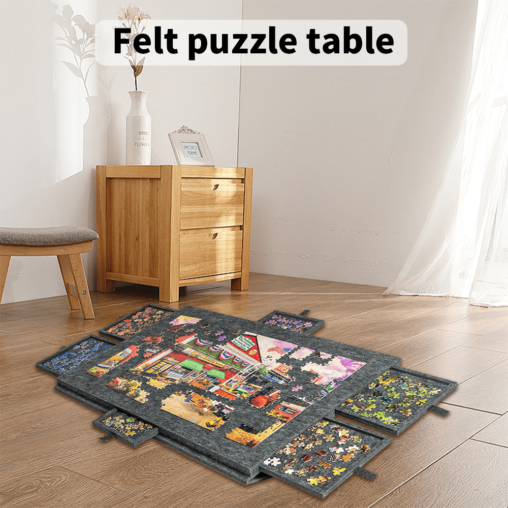 Chumajor Tilting Puzzle Board with 2-in-1 Designed Stand & Cover, Lightweight Felt Puzzle Plateau with 6 Drawers for Adults, Portable Jigsaw Puzzle Table (Dark Gray, Up to 1000 Pieces)