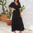 thumbnail image 2 of Yuyuzo Robes d'Été pour Femmes 2025 à Col en V en Mousseline Boho de Plage Robe Midi Plissée Fluide Évasée à Volants Unie Longue Robe, 2 of 4