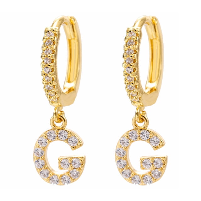LSLJS Dainty Gold Plated Initial Hoop Earrings Letter Alphabet Dangle Earrings Fashion Sparkly Rhinestone Letter Initial Pendant Drop Earrings for Women Valent