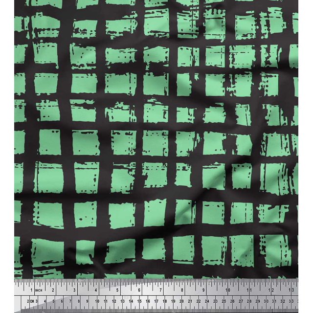 Soimoi Green Cotton Voile Fabric Check Check Printed Craft Fabric by the Yard 56 Inch Wide