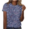 thumbnail image 1 of Scyoekwg Hauts pour Femmes Tendance Décontracté Col Rond T-Shirt Régulier Été Léger Imprimé Floral Graphique Tee Manches Courtes T-Shirts Confortables Blouses Amples Confortables (Marine,TTG), 1 of 4