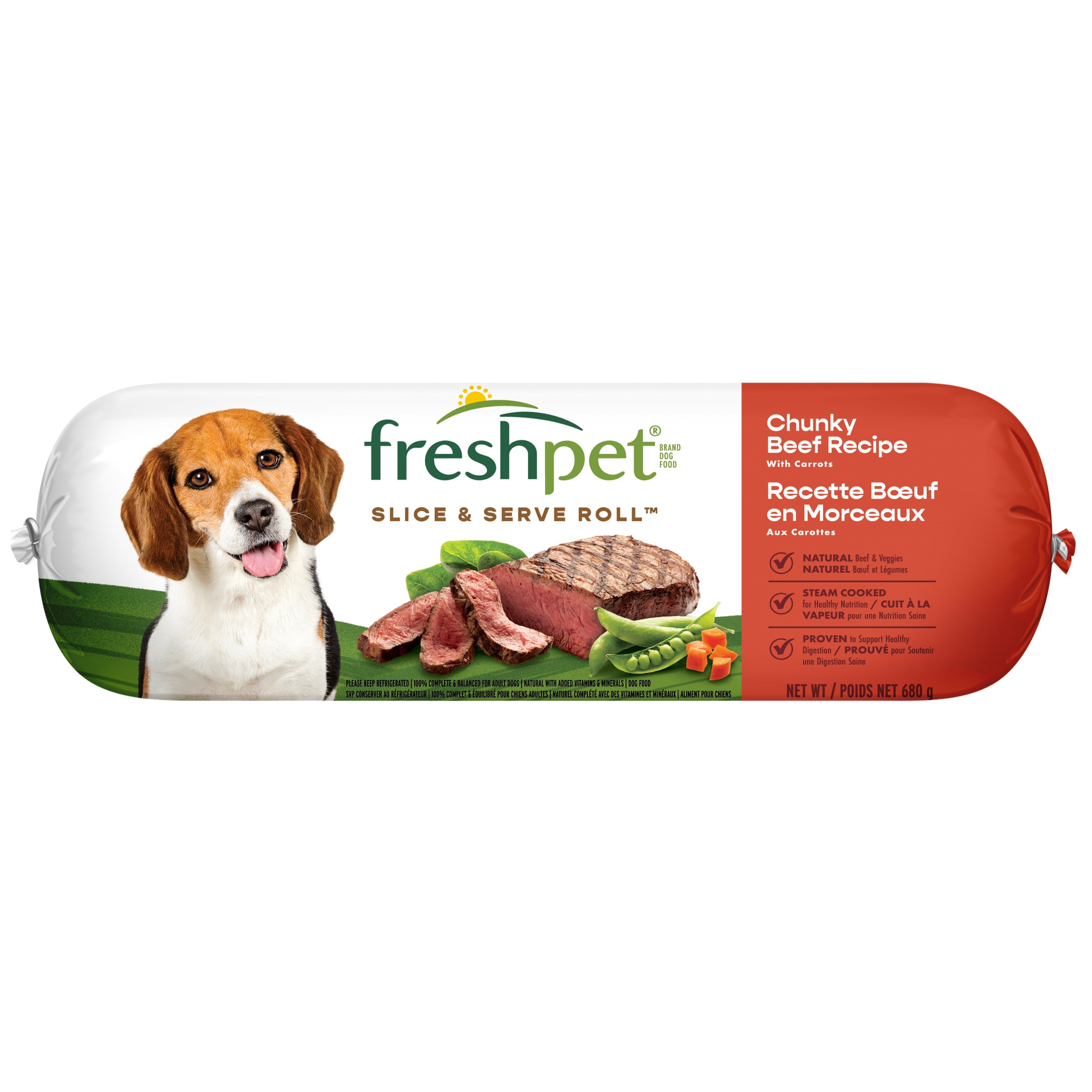 Freshpet Fresh Dog Food, Chunky Beef Recipe, Slice & Serve 500g