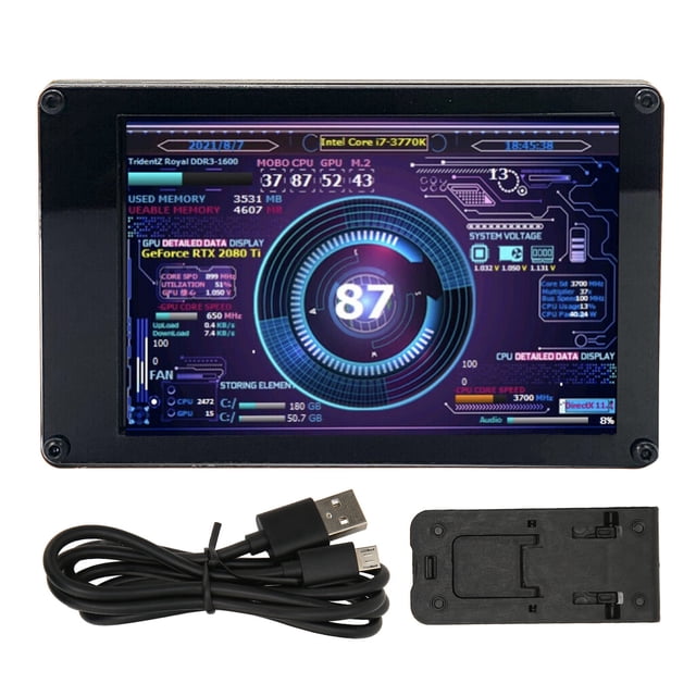 PC Temperature Display, Stepless Brightness 3.5in Screen IPS USB Computer Temp Monitor Clear Image For PC