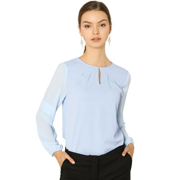 INSPIRE CHIC Blouse Élégante pour Femme de Bureau Travail à Manches Longues à Encolure Goutte d'Eau Haut Bleu Pâle S