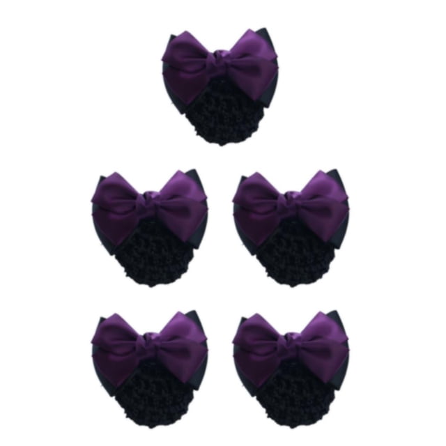 Wweixi Professional Hair Plate Mesh Pocket Featuring Convenient Snood Net Elegant Two Bows-dark purple 5Set