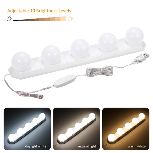 Labymos Lampe Miroir LED Portable avec 5 Ampoules, Chargement USB, Intensité Réglable, 3 Modes de Couleur