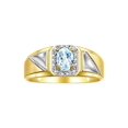 thumbnail image 1 of RYLOS Men's Rings 14K Yellow Gold Classic 7X5MM Oval Gemstone & Diamond Ring Aquamarine March Birthstone Rings For Men Size 10, 1 of 7