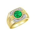 thumbnail image 2 of RYLOS Mens Rings 14K Yellow Gold Designer Round Gemstone &  Sparkling Diamond Ring Emerald May Birthstone Rings For Men, Men's Rings, Gold Rings Sizes 8 - 13, 2 of 6