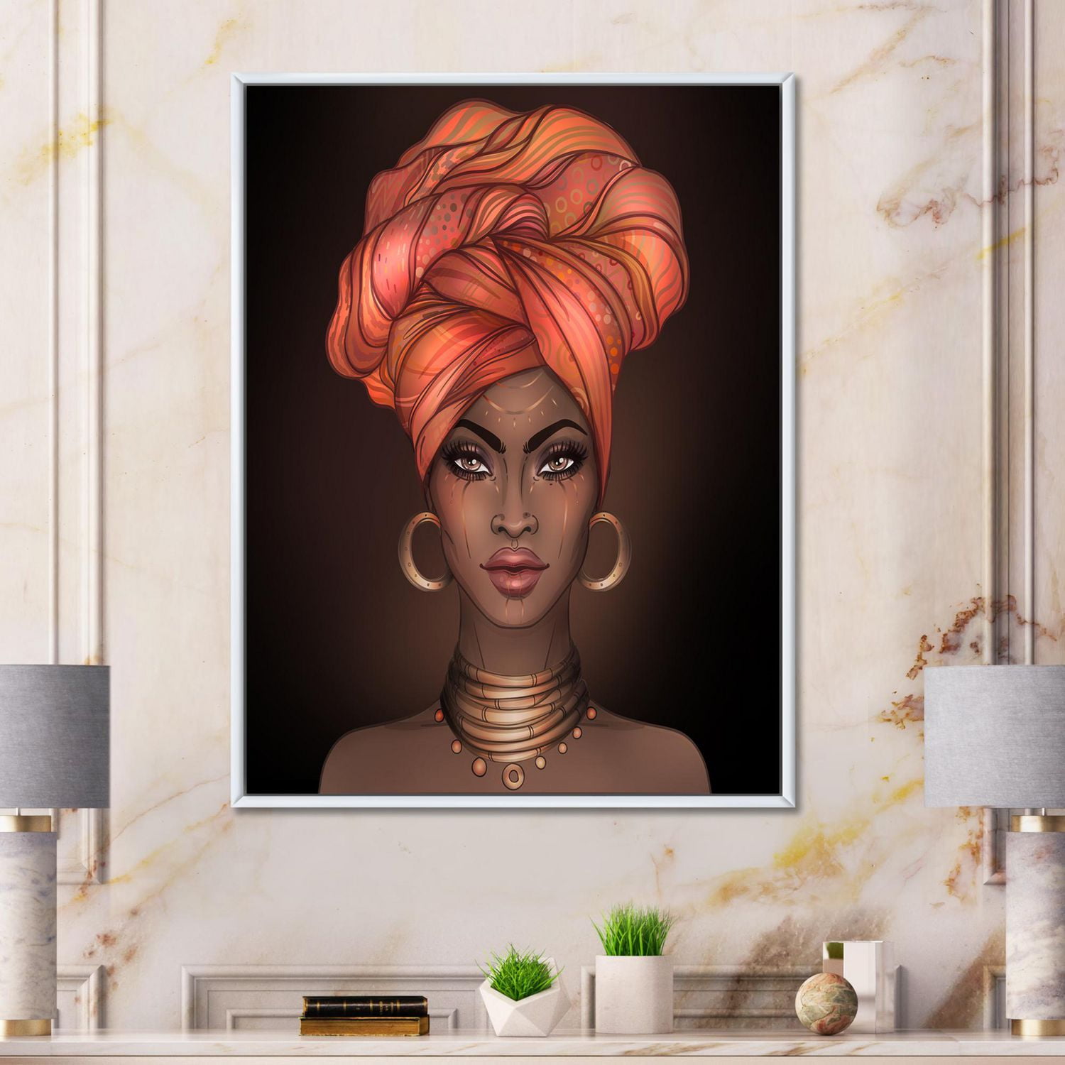 Designart Femme afro-américaine avec Turban V ART MURAL À CADRE FLOTTÉ
