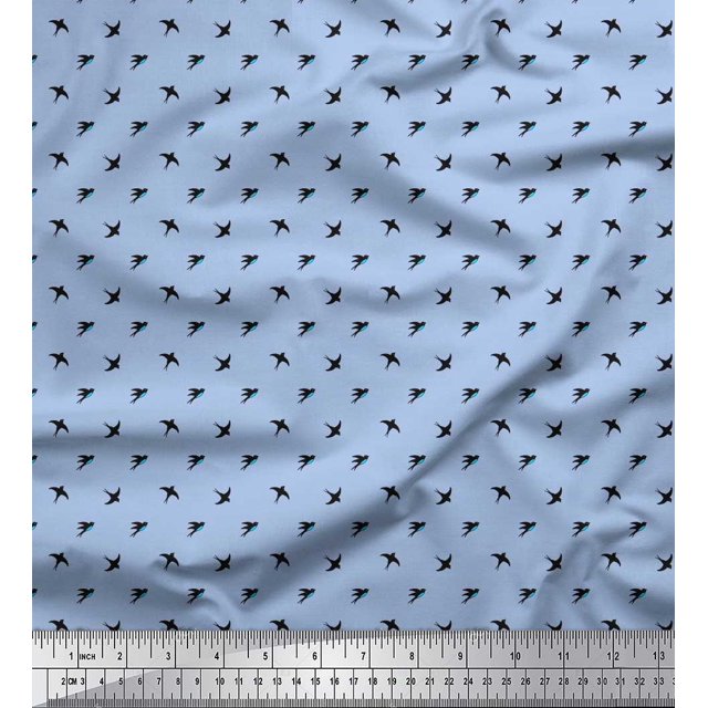 Soimoi Moss Georgette Fabric Swallow Bird Small Print Fabric by The Yard 42 Inch Wide