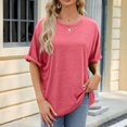 thumbnail image 1 of asjyhkr T-Shirts pour Femmes Col Rond Manches Courtes à Revers Hauts d'Été Mode 2025 Chic T-Shirts Basiques, 1 of 7