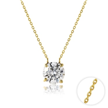 JeenMata Collier Pendentif Solitaire Taille Ronde - Collier Chaîne Plaqué Or Jaune pour Femmes