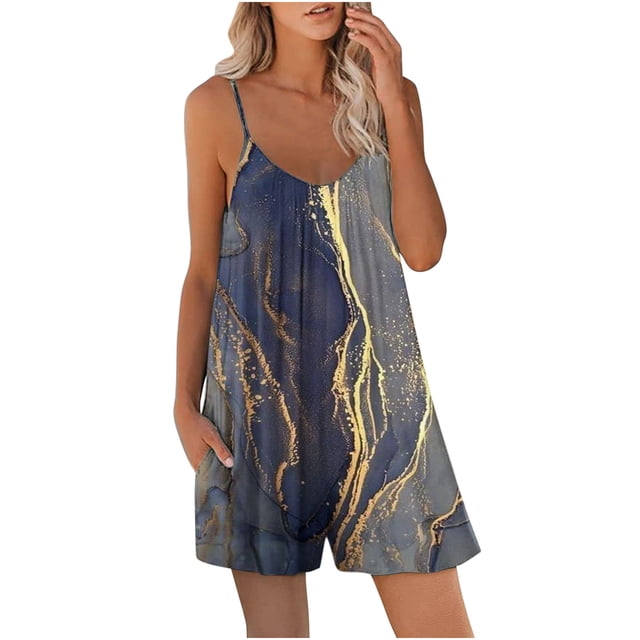 Combinaison Courte d'Été pour Femmes à Col en V, Mode, Coupe Décontractée, Bretelles Spaghetti, Short, Combinaisons Courtes, Combinaisons pour Femmes